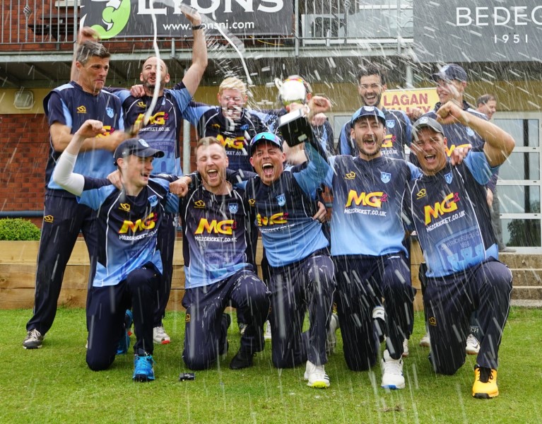 Carrickfergus celebrate winning the 2021 LVS Twenty20 Cup